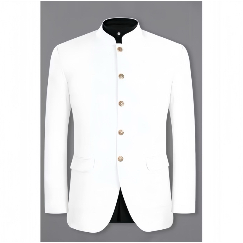 JAS SEMI KOKO PRIA MANDARIN WARNA PUTIH - JASKO POLOS MODEL SAKU TUTUP - BAJU MUSLIM PRIA DEWASA - B