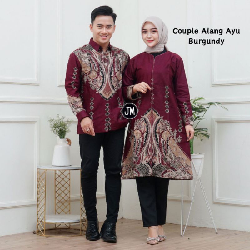 Set Couple Tunik Burgundy Kemeja Batik Burgundy Tunik Batik Burgundy