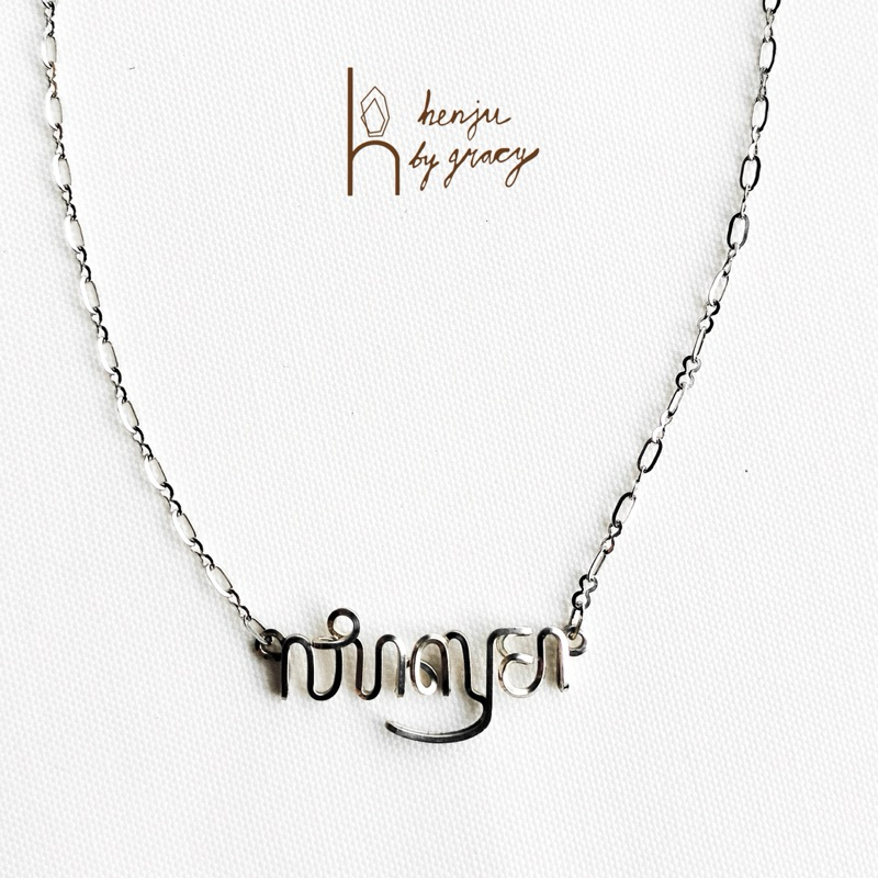 Henju By Gracy | Silver Aksara Jawa Necklace | Custom Name Necklace | Kalung Aksara Jawa Silver | Cu