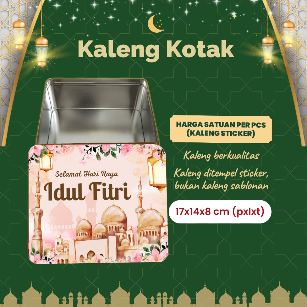 Kotak Hampers Lebaran Toples Kaleng 17x14x8 cm Box Idul Fitri Souvenir Pink Leave Kue Kering Wadah T