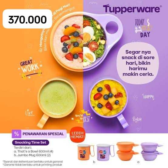 TUPPERWARE FLASH SALE - Snack Time Set (4 pcs That's Bowl 600ml, 2 pcs Jumbo Mug 600ml) PROMO HANYA 