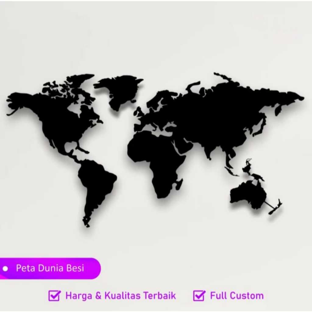 Peta Dunia Besi / Hiasan Dinding / World Map Decor / Metal Wall Art / Dekorasi Rumah / Kantor / Cafe