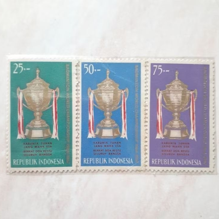 

(A) Perangko Indonesia Thomas Cup Tahun 1964 set lengkap 3pcs
