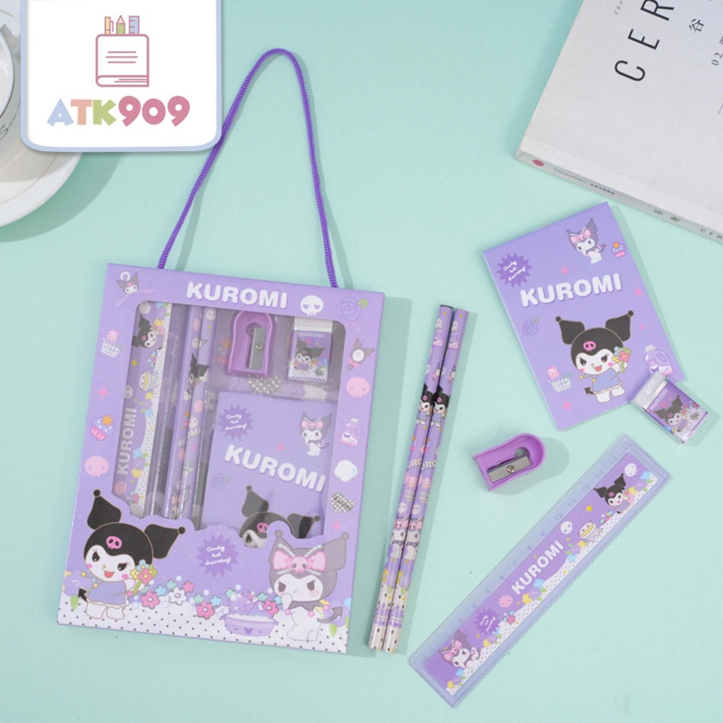 

ATK909 Paket Alat Tulis Kuromi 6in1 Study Set Memo Stationery Set Karakter Lucu Paket Ulang Tahun Goodiebag Kado Ultah