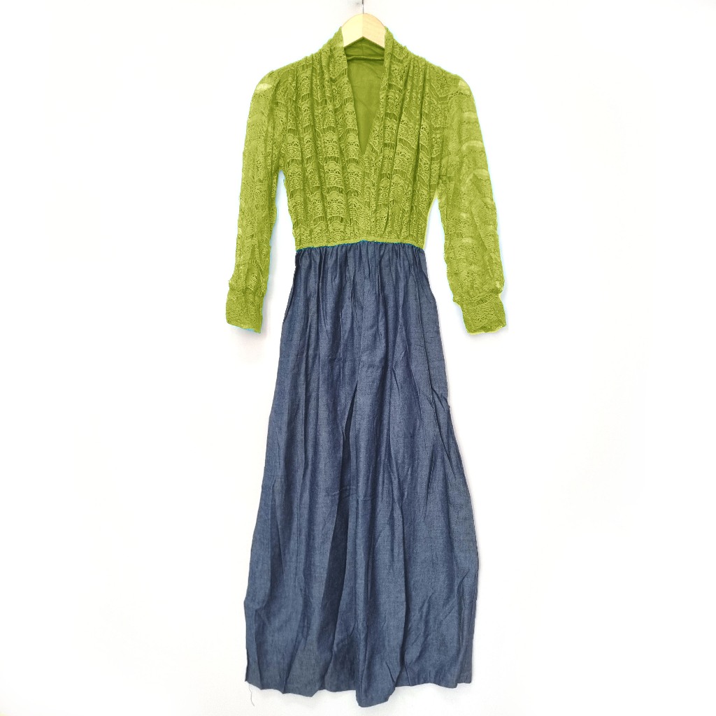 Iyesh 290149 Busana Baju Pakaian Fashion Muslim Wanita Maxi Gamis Dress Lengan Panjang Brokat Brukat