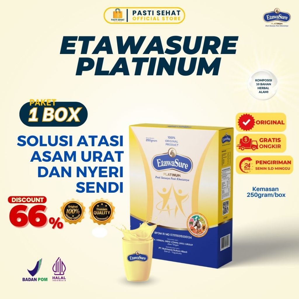 

Etawasure Platinum - Susu Kambing Etawa Original BPOM - 1 Box 500g - Terapi Nyeri Sendi & Asam Urat