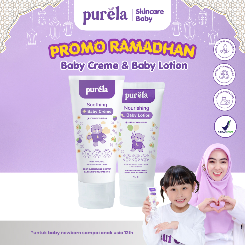 Purela Paket Bundling Soothing Baby Cream + Baby Lotion Combo Glowing Pencerah Pemutih Kulit Anak