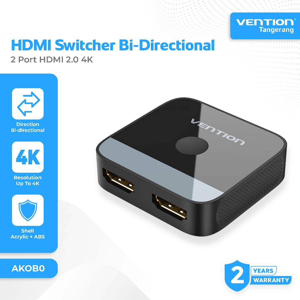 Vention HDMI Switcher 2 in 1 Out Bi-directional HDMI Switcher 1 in 2 Two-Way 4K 60Hz - AKOB0
