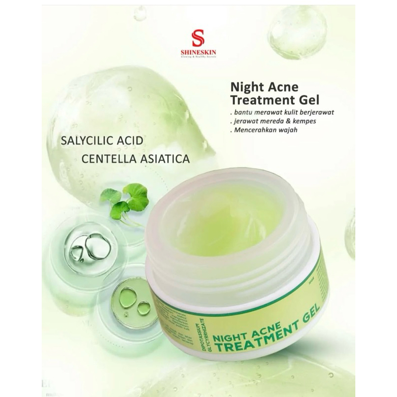 Night acne Treatment Gel shineskin jerawat green tea greentea cicak