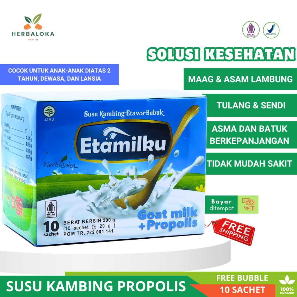 

BPOM Susu Kambing Etawa Bubuk ETAMILKU 1 BOX – untuk Maag, Asam Lambung, Tulang, & Daya Tahan Tubuh