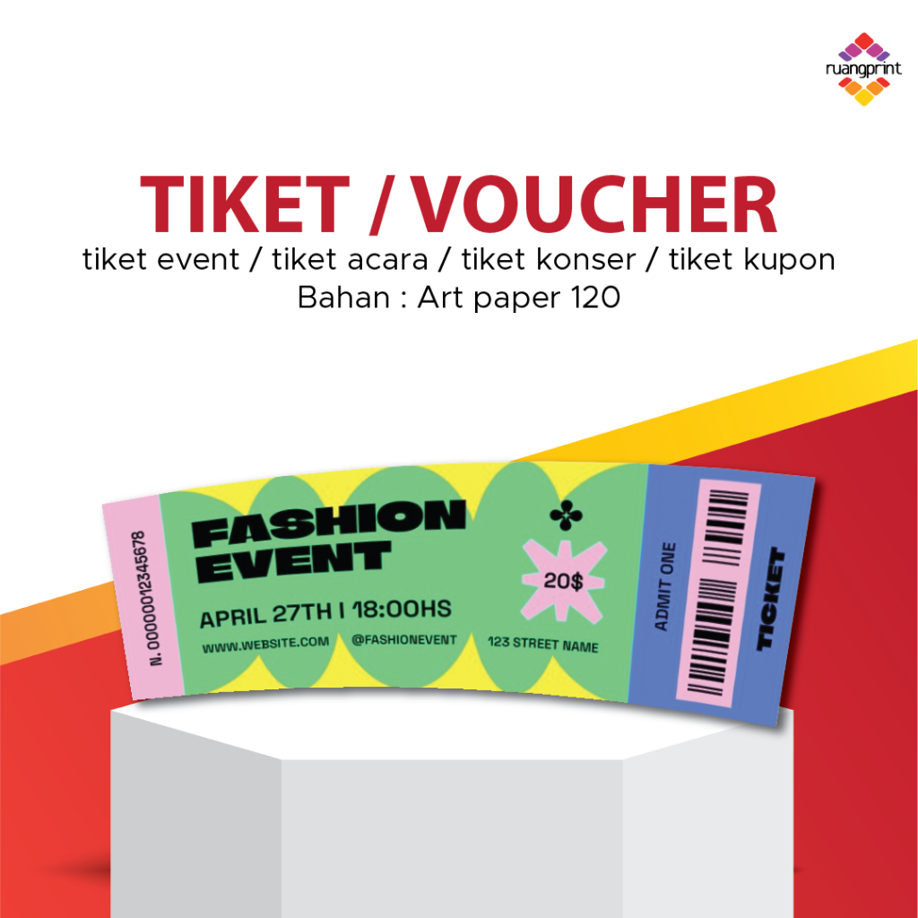 cetak voucher / kupon diskon / cetak kupon / karcis / tiket event (Art paper 120)