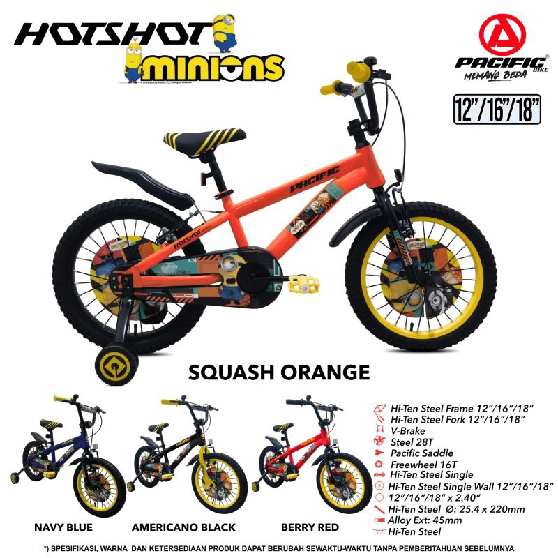 Sepeda BMX 18 inc Hostshot Minion Sepeda Pacific anak Laki laki