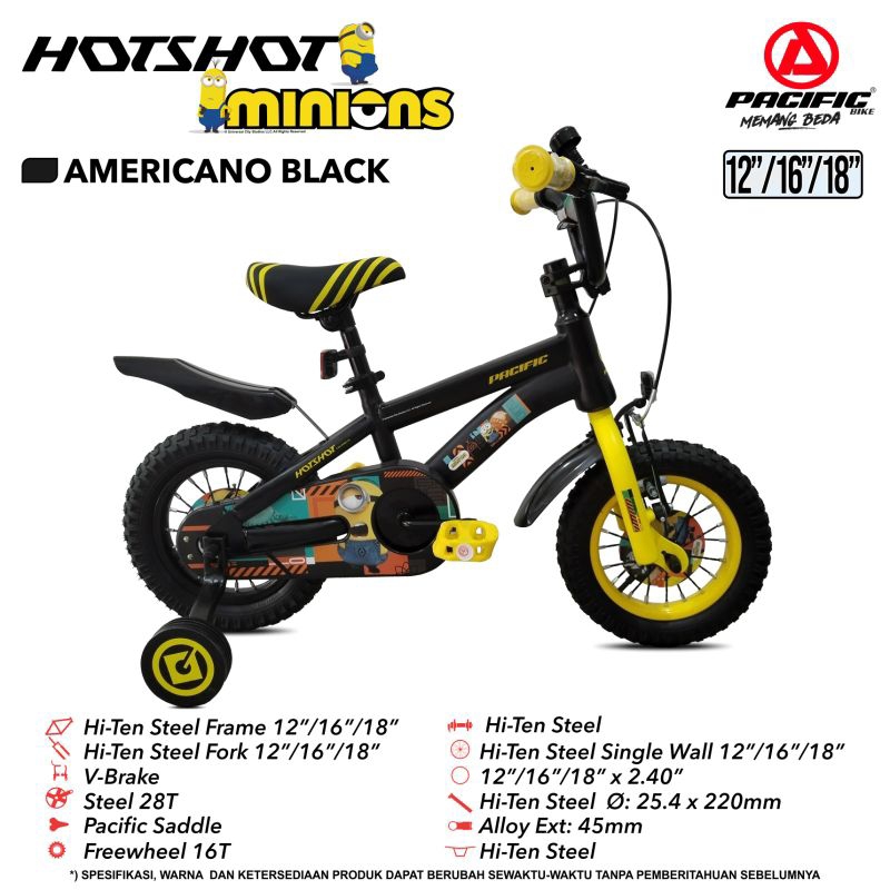 Sepeda BMX 12 inc Hosthot Minion Sepeda Pacific Anak laki laki