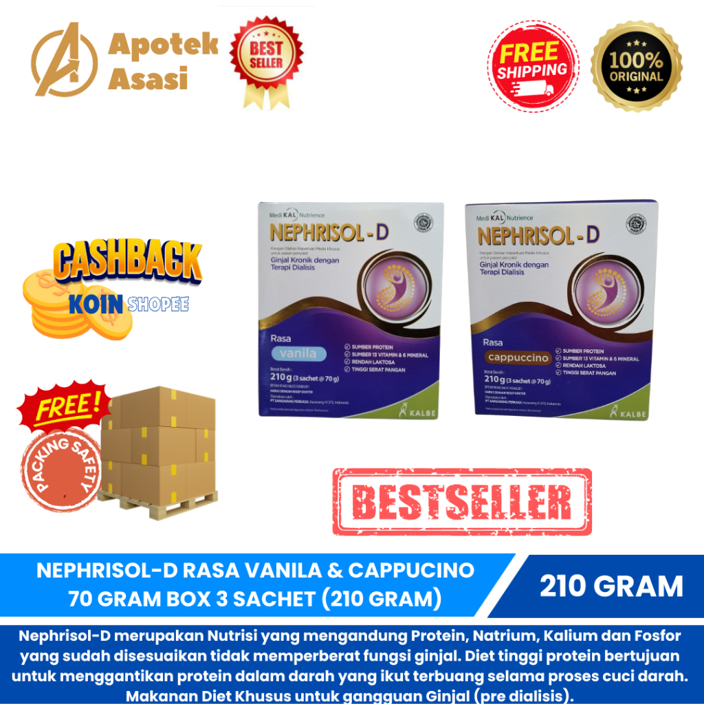 

NEPHRISOL-D RASA VANILA DAN CAPPUCINO 70 GRAM BOX 3 SACHET (210 GRAM)- Susu Pasien Ginjal Dialisis