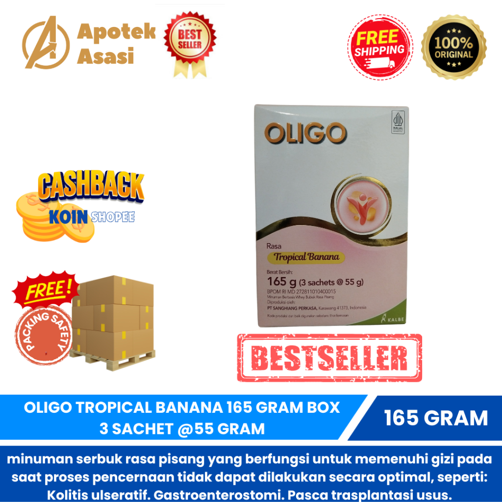 

OLIGO TROPICAL BANANA 165 GRAM BOX 3 SACHET @55 GRAM- Susu untuk Malabsorbsi Saluran Cerna