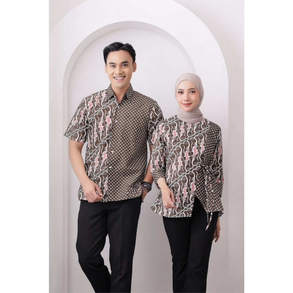 BATIK PEKALONGAN 88 - Couple Rentik Blouse & Hem Batik Bahan Katun Prima Atasan Seragaman Kerja BKIL
