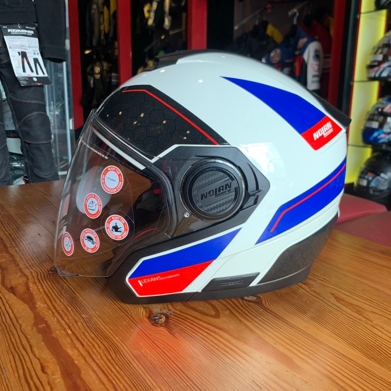 HELM NOLAN HALF FACE NOLAN N40-5 PIVOT WHITE BLUE RED DOUBLE VISOR