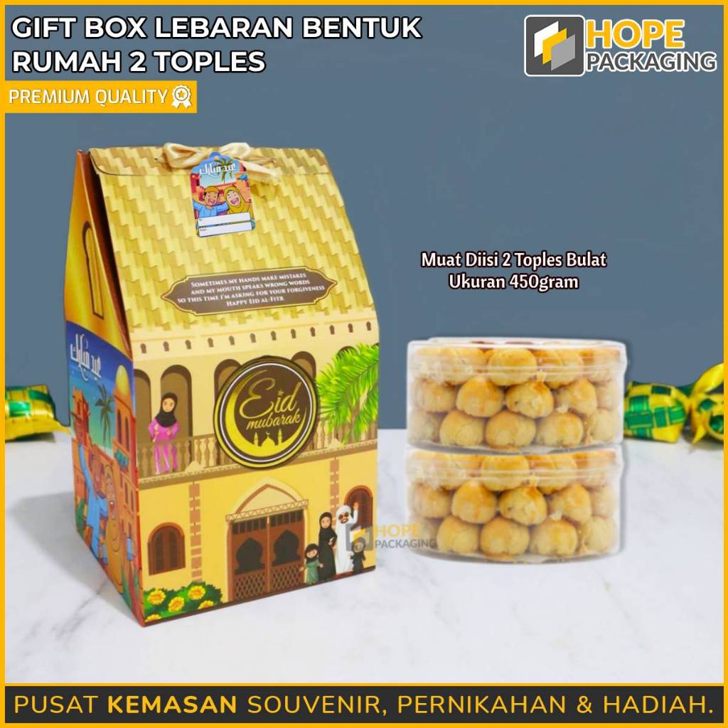 

Gift Box Lebaran Bentuk Rumah 2 Toples + Pita Gold / Hampers Kue Toples / Dus Souvenir Kue Toples 450gr / Box Idul Fitri / Box Hampers Kue Lebaran Idul Fitri