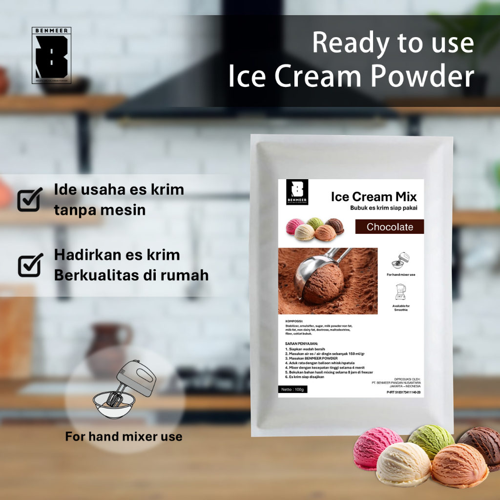 

BENMEER Bubuk Ice Cream Manual Proses 100gr Chocolate