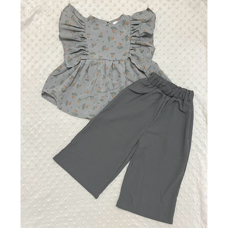 NEW Set Kulot Anak Abu Bunga 2 tahun // Set Lebaran Anak