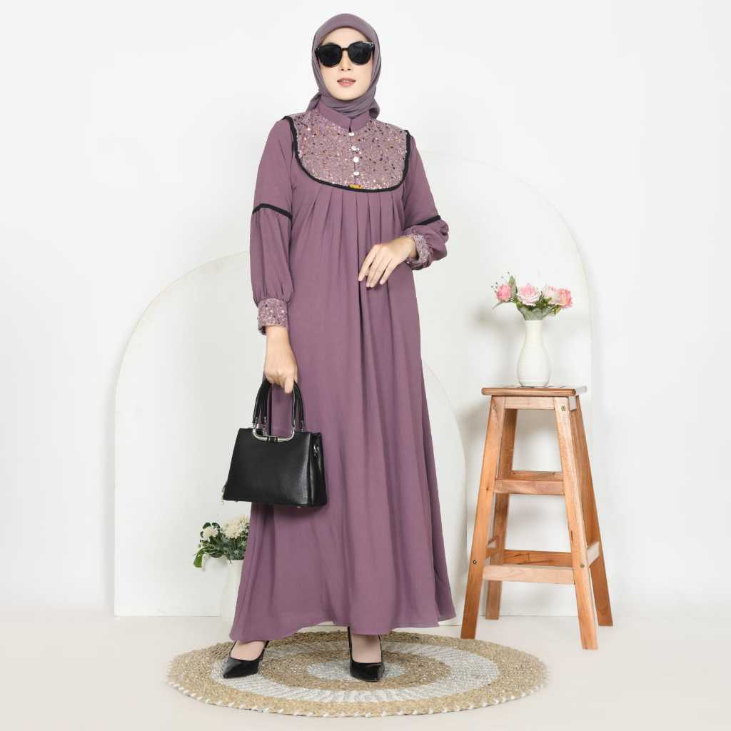 Adelia Maxy - Gamis Abaya Polos mix Payet Spangle Mutiara Abaya Premium Kombinasi Payet Mutiara