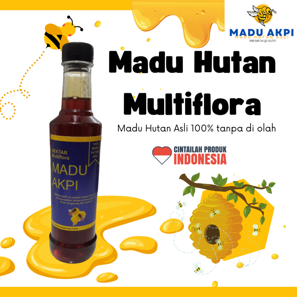 

Madu Hutan Akpi Asli 100% Premium Nektar Multiflora Alami Pure Raw Honey
