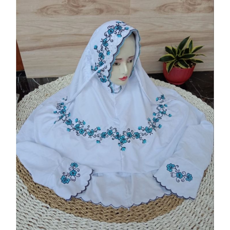 mukena bordir lajuran dasaran putih