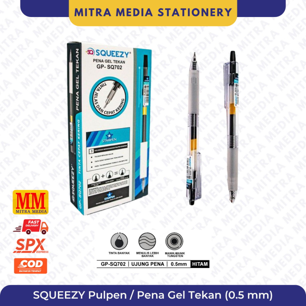 

Pulpen / Pena Gel Tekan SQUEEZY GP-SQ702 STARPEN 0.5mm