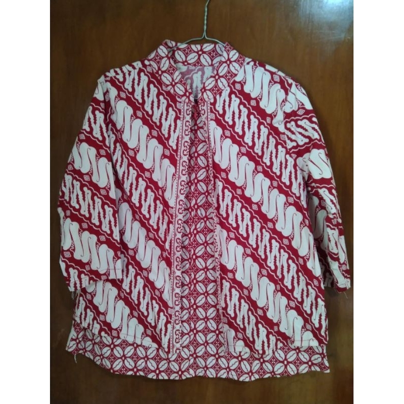 Baju Pakaian Atasan Wanita Batik Merah Kerja Preloved