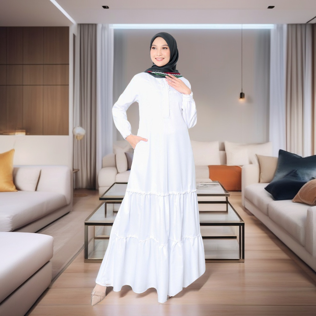 BAJU  GAMIS HAJI UMROH WANITA SEPLY SHABIRA 07 WHITE / BAJU GAMIS WANITA UNTUK UMROH DAN HAJI