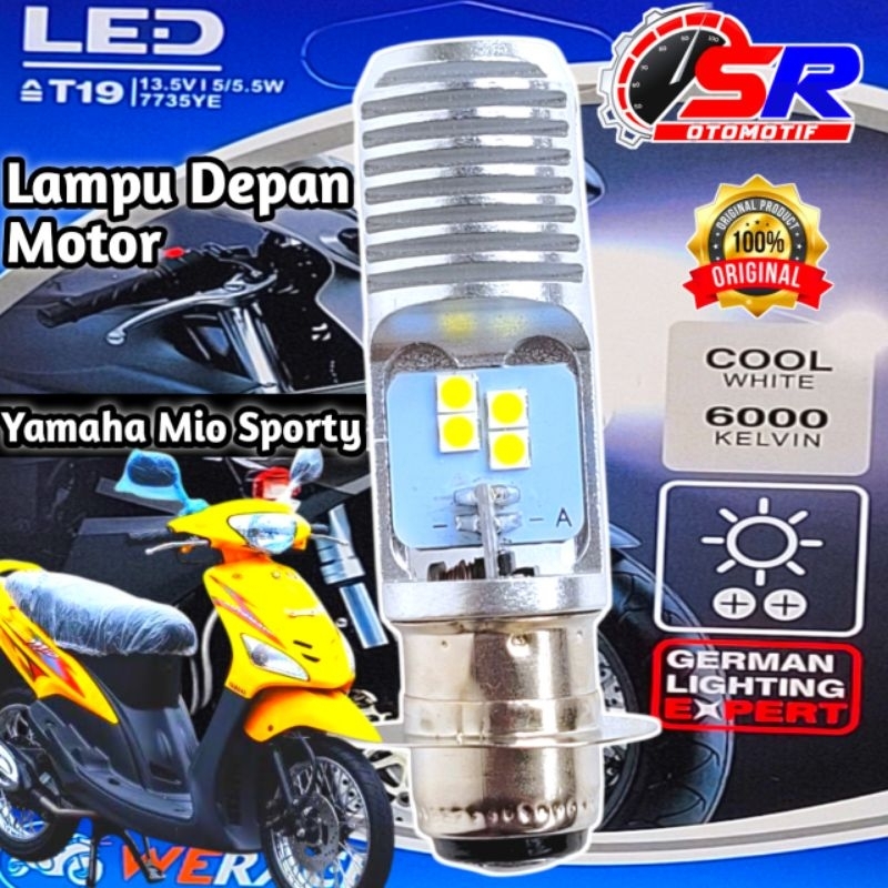 Lampu Depan LED Motor Yamaha Mio Sporty Soket H6 T19 AC/DC 12 Volt Pengganti Dop/Bohlam Standar