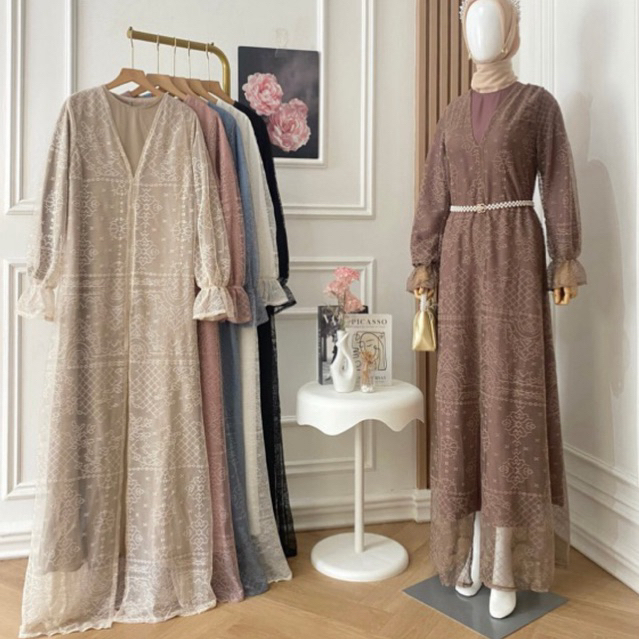 FLOERA  Brukat Dress - Baju Gaun Kondangan Pesta Wanita Dewasa Remaja Gamis Terbaru Panjang Simple