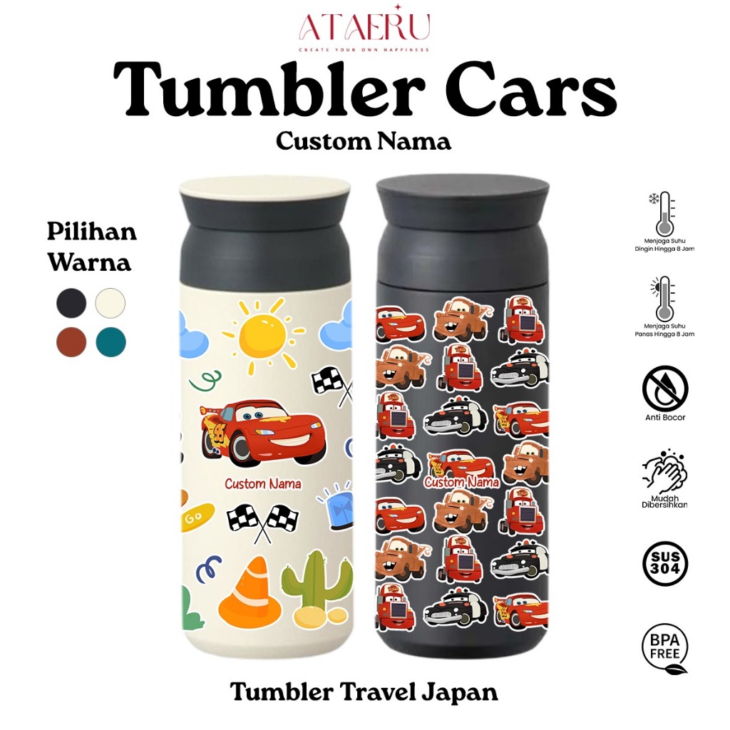 Tumbler Cars Botol Minum Anak Custom Nama