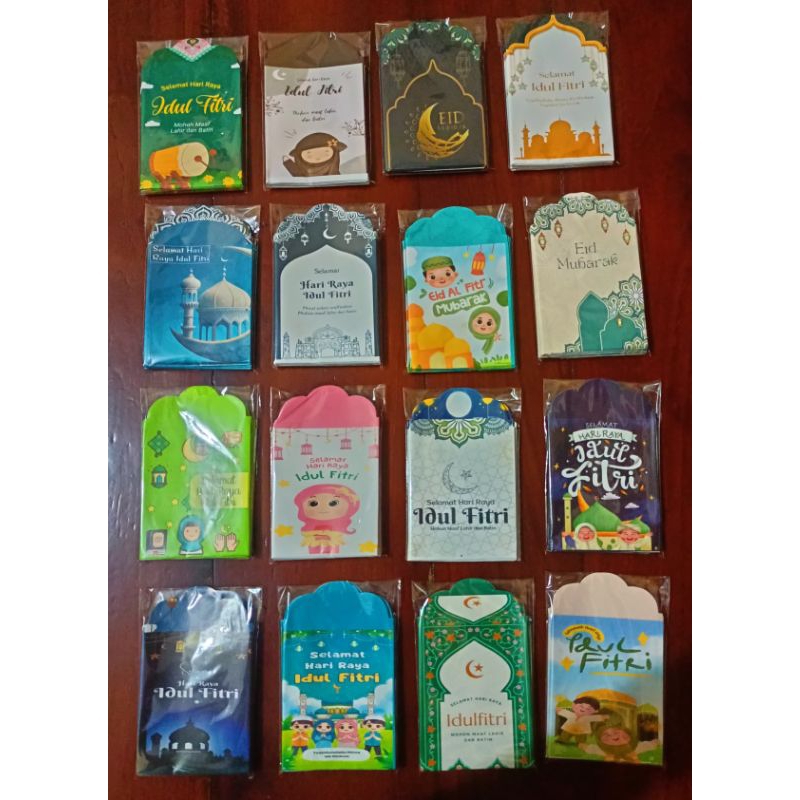 

Ampau amplop lebaran 2025 motif labubu dan muslim karakter 6 pack
