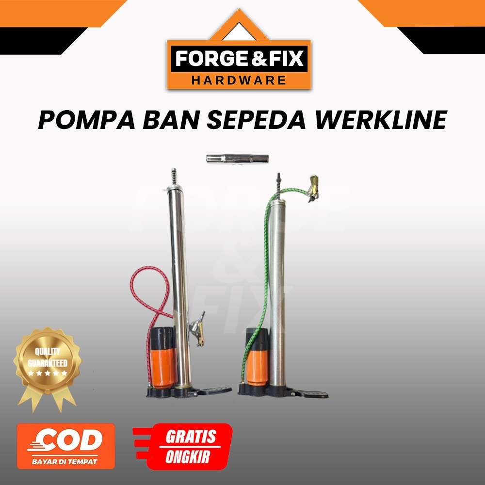 WERKLINE Alat Pompa Ban Sepeda Besi / Stainless Meteran Besar Mini Bicycle Pump 60CM