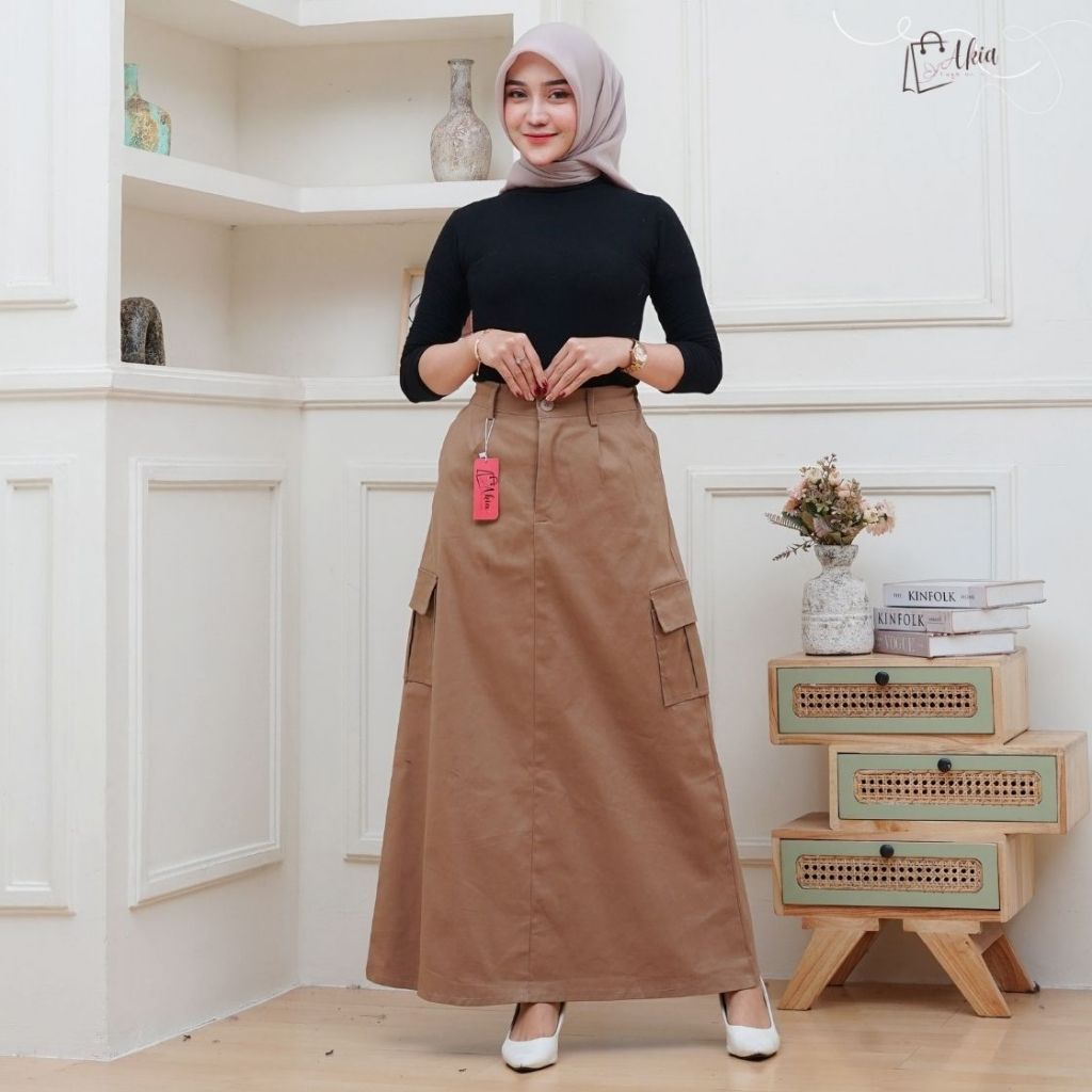 Rok Cargo Model A Line Bahan Katun Twill Premium / Rok Korean Style / Rok Cargo Jumbo