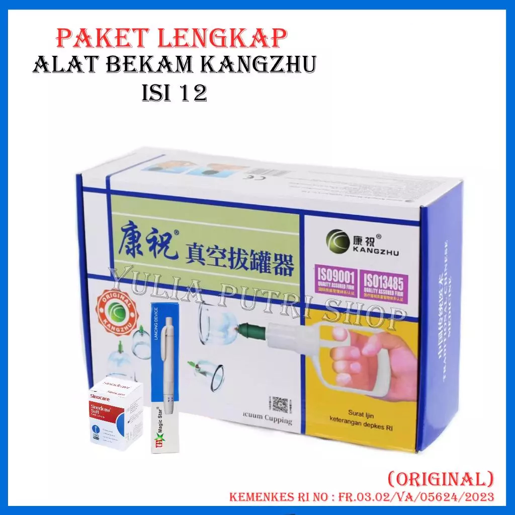 Paket Lengkap Alat Bekam Kangzhu 12 + Pen Bekam Magic Star + Jarum Sinocare 1 Box / Kop Angin KZ 6 d