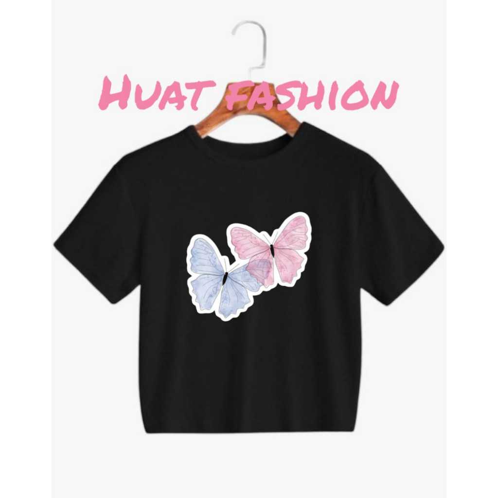 Baju Kaos Crop Top Oversize Wanita Masa Terkini Gambar Kupu-Kupu