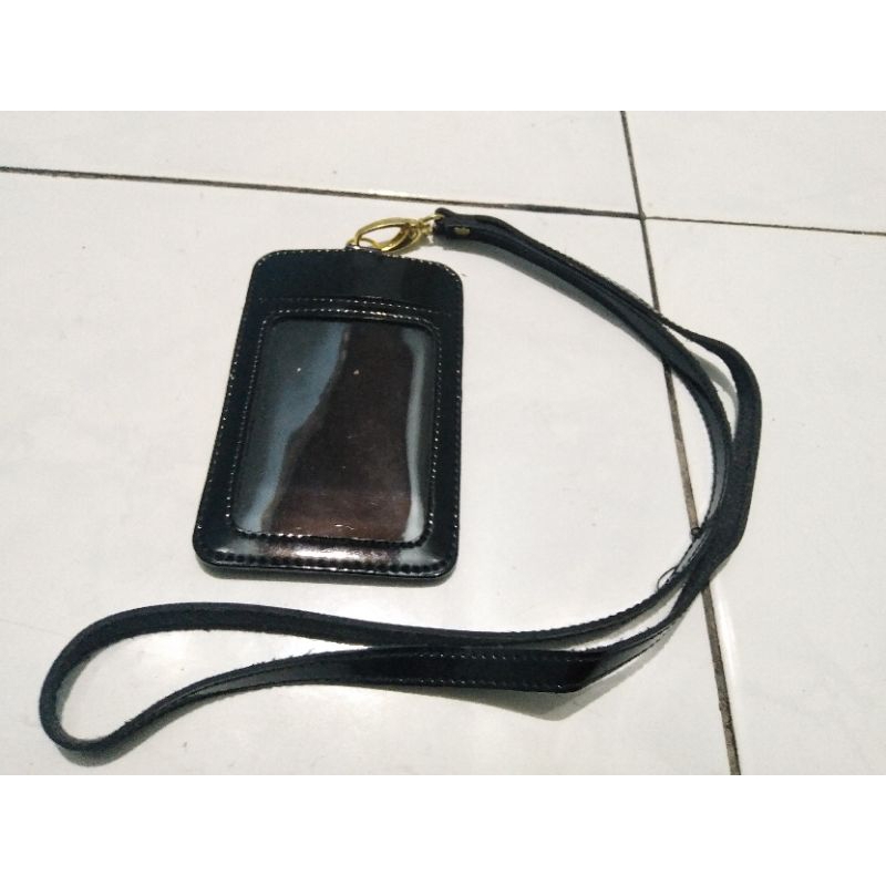 

name tag id card holder tali hitam glossy kilap 4slot card