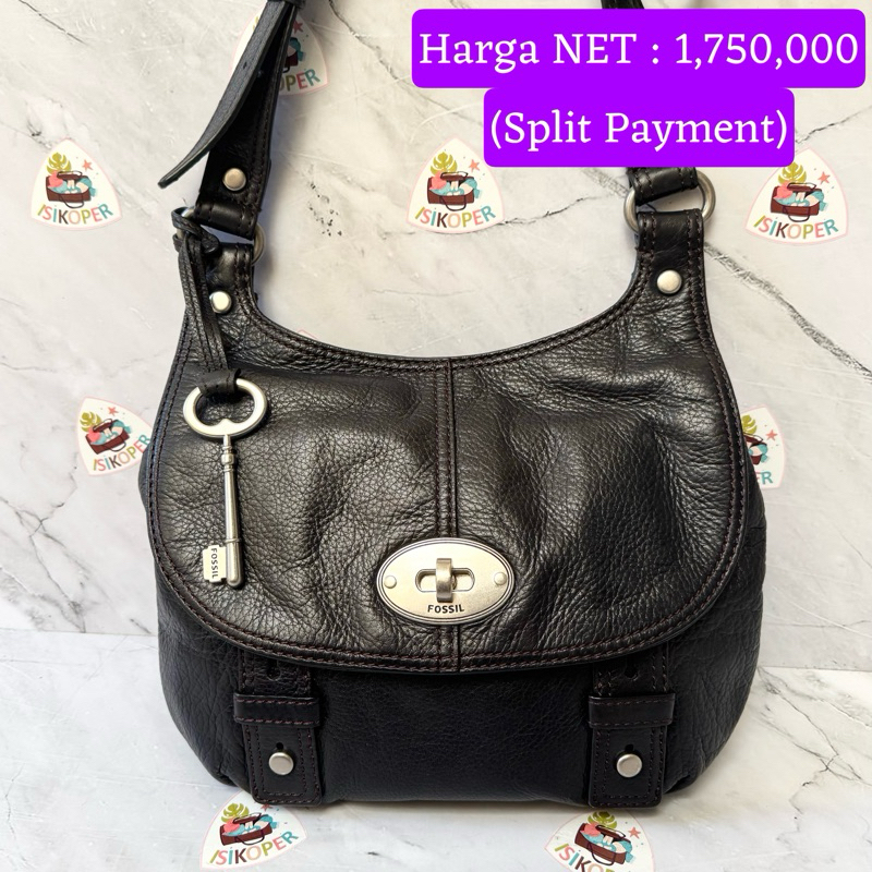 NET-Preloved Fossil Maddox Flap Crossbody Black (fullset)