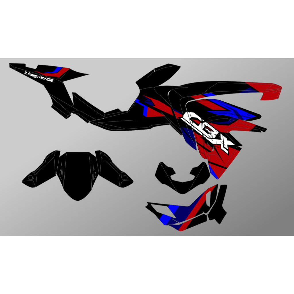 Decal Honda CB150X hitam merah biru
