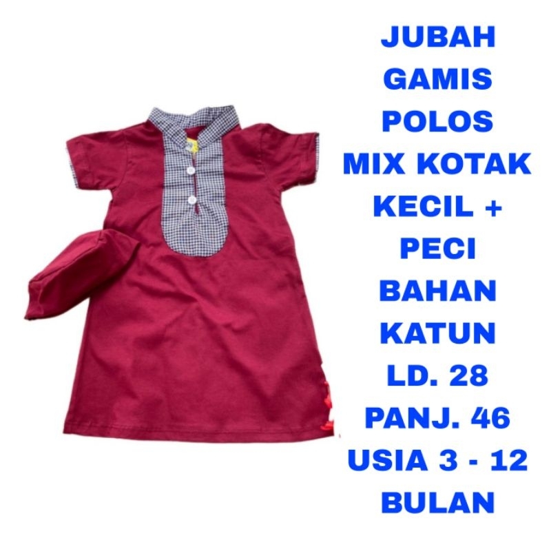 WK JUBAH GAMIS POLOS MIX KOTAK KECIL GRATIS PECI BAJU MUSLIM BAYI ANAK LAKI LAKI LEBARAN IDUL FITRI 