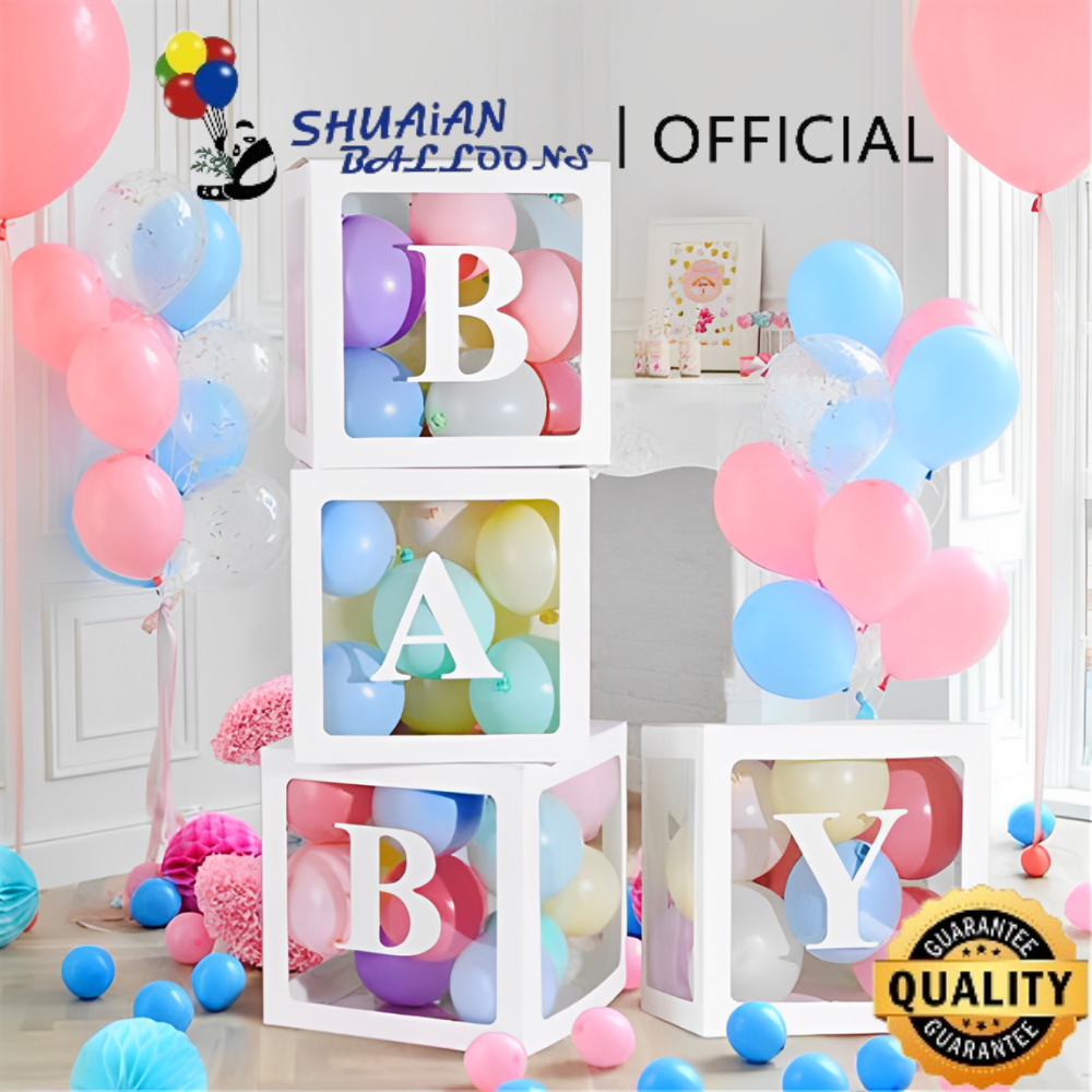 4PCS Putih Box Balon Transparan /Box Balon Dekorasi /Box Huruf Transparan BABY ONE