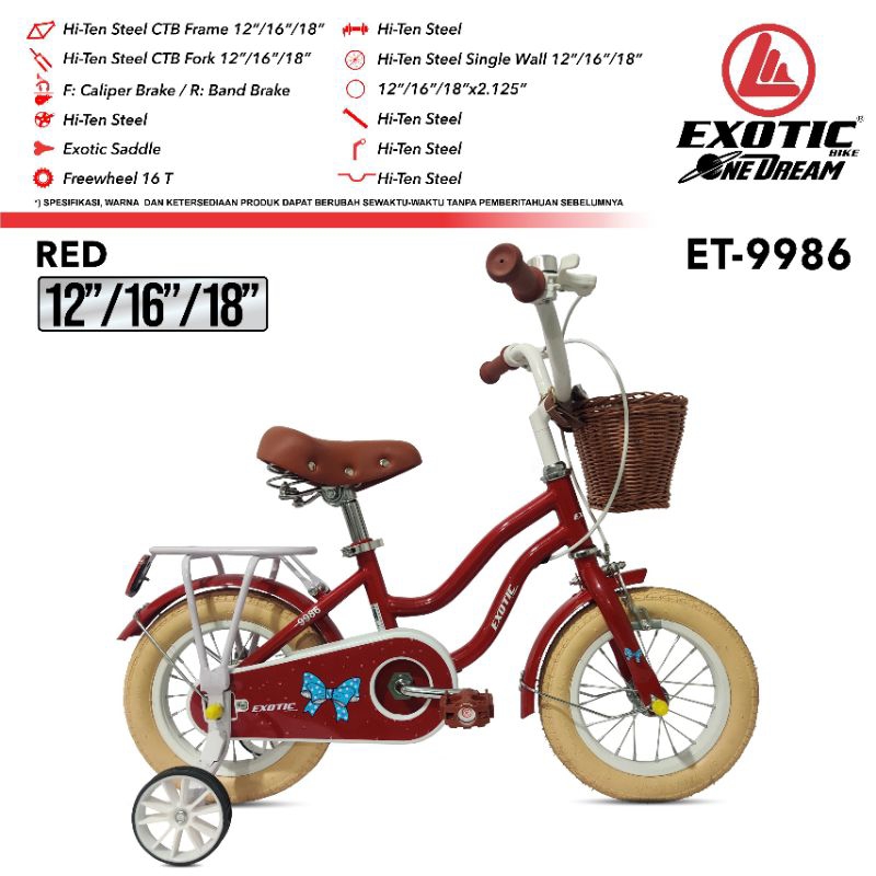Sepeda Mini 12 inc ET 9986 Sepeda Anak Perempuan Exotic