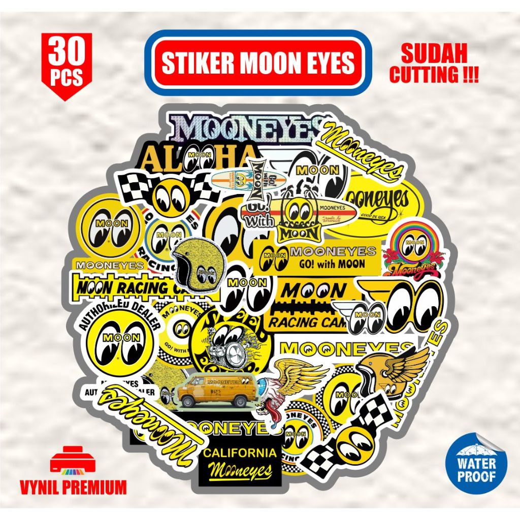 

stiker pack MOON EYES ALOHA MOON EYES CALIFORNIA 30pcs sudah terpotong waterproof