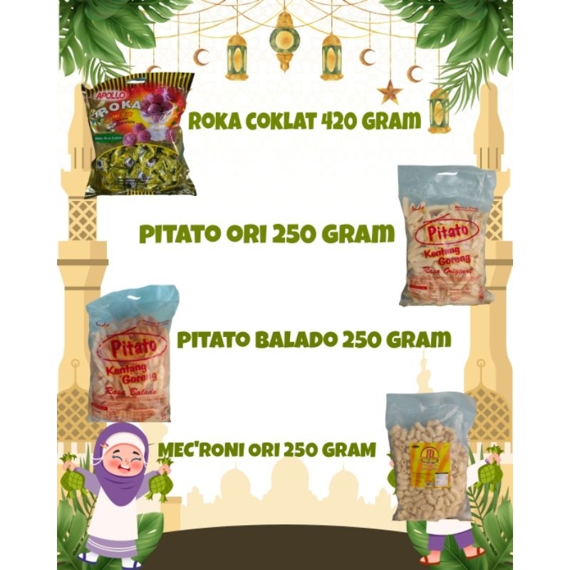 

COKLAT ROKA ISI 70, PITATO ORI, PITATO BALADO, MECRONI ORI 250 GR