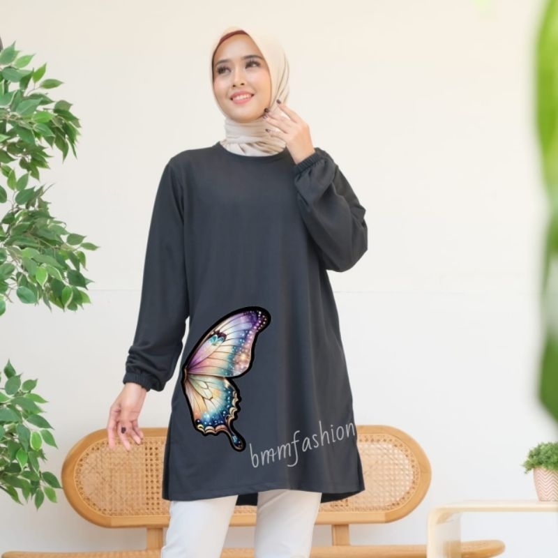 Baju Kaos tunik wanita/kaos tunik wanita dewasa murah motif Kupu-Kupu Samping