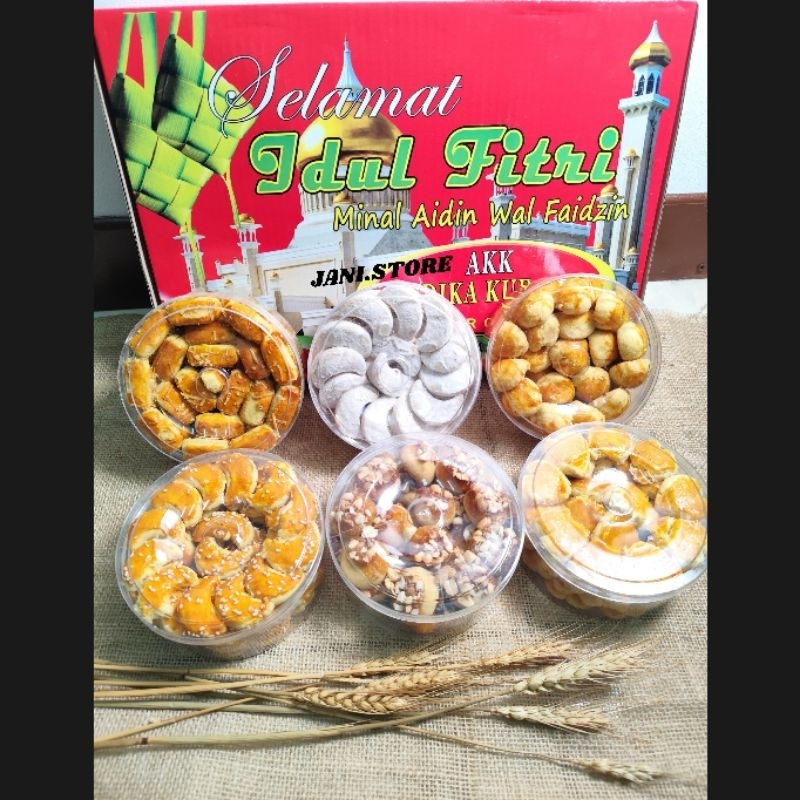 

hampers kue Kering/Idul Fitri/paket kue lebaran (1 paket isi 6 toples) hampers bingkisan kue/bingkisan THR