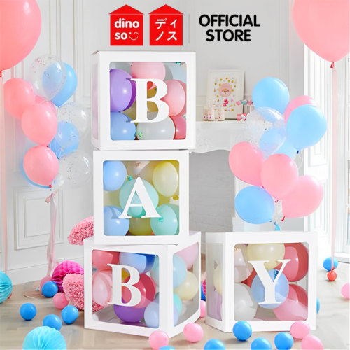 DINOSO 4Pcs Putih Box Balon Transparan / Box Balon Dekorasi / Box Huruf Transparan BABY ONE