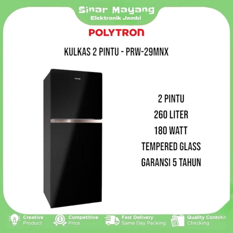 Kulkas POLYTRON PRW-29MNX/ Kulkas 2 Pintu Kaca POLYTRON/ Garansi Resmi POLYTRON